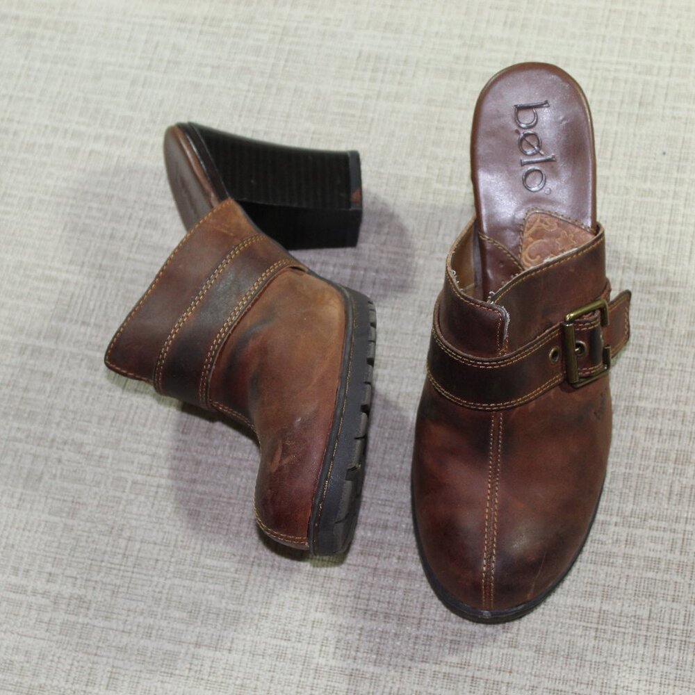 bolo Size 7 Brown Leather Mule Heels